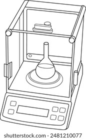weighing balance black and white vector line art illustration
