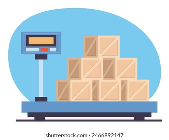 Weighing boxes scale weight cargo industrial shipping isolated concept. Vector flat graphic design illustration