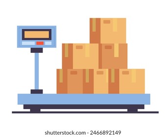 Weighing boxes scale weight cargo industrial shipping isolated concept. Vector flat graphic design illustration