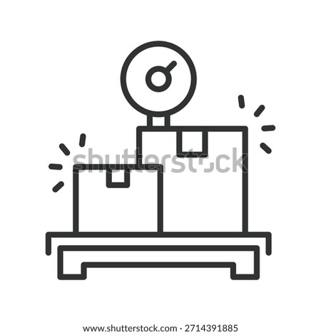 Weighing cargo icon in line design. scale, boxes, weight, logistics, transport, shipping on white background vector. weighing cargo editable stroke icon