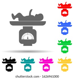weighing a child multi color style icon. Simple glyph, flat vector of baby icons for ui and ux, website or mobile application
