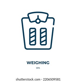 Icono de ponderación. Ilustración vectorial lineal de la colección spa. Guión del vector del icono de pesaje. Símbolo de línea delgada para uso en aplicaciones web y móviles, logotipo, medios impresos.