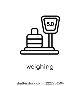 Weighing icon. Trendy modern flat linear vector Weighing icon on white background from thin line Electronic devices collection, editable outline stroke vector illustration
