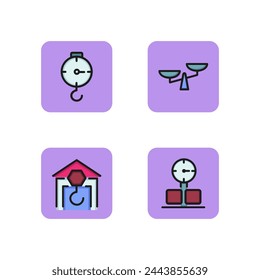 Weighing line icon set. Scales, manometer, lifting hook. Measurement concept. Can be used for topics like warehouse, construction, industry