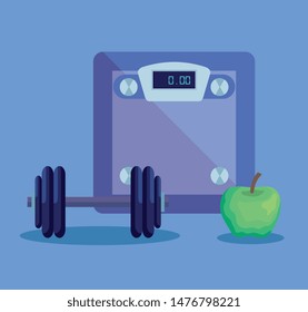 weighing machine with apple fruit and weight