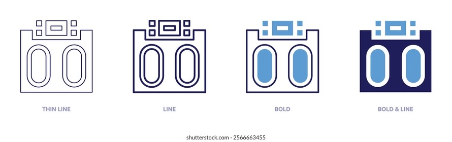 Weighing machine icon in 4 different styles. Thin Line, Line, Bold, and Bold Line. Duotone style. Editable stroke.