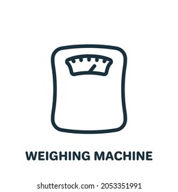 Weighing Machine Line Icon. Weight Control Concept Linear Pictogram. Bathroom Floor Scales Outline Icon. Editable Stroke. Isolated Vector Illustration.