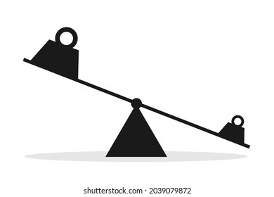 Weighing Machine - Small And Light Weight Is Heavier Than Heavy And Large Weight. Physics Infringement, Wrong And Absurd Physics. Vector Illustration Isolated On White.