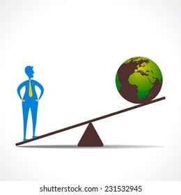 weighing men and earth design concept vector