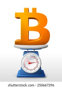Weighing money symbol on scales. Qualitative vector illustration for banking, financial industry, cryptocurrency, economy, accounting, etc. It has transparency, masks, blending modes, gradients