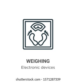 Weighing outline vector icon. Thin line black weighing icon, flat vector simple element illustration from editable electronic devices concept isolated on white background