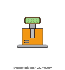 Weighing of postal parcel icon in color, isolated on white background 