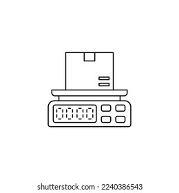 Weighing of postal parcel icon in line style icon, isolated on white background