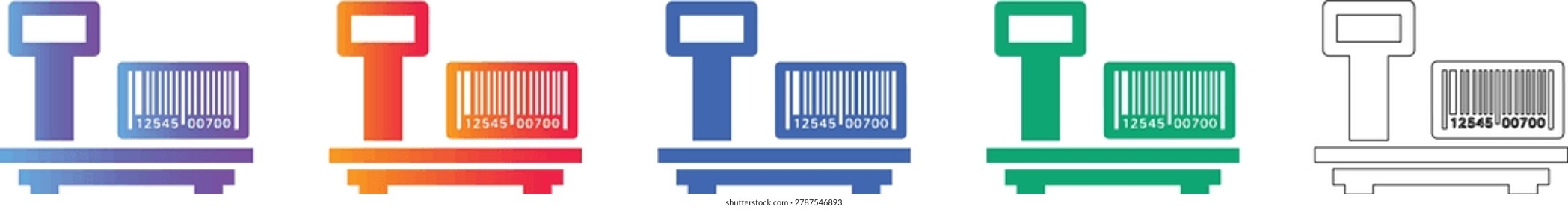 Weighing Scale with Barcode Box Icon Set: Inventory and Logistics vol 986