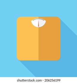 Icono de balanza. Ilustración vectorial moderna de estilo de diseño plano. Aislado sobre fondo de color con estilo. Icono de sombra larga plana. Elementos en diseño plano.
