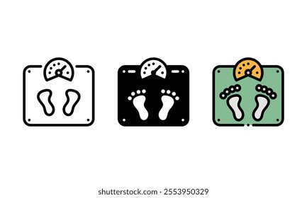 weighing scale icon. represented by measuring scales and feet. vector icon with outline, glyph, and filled outline style. healthcare concept