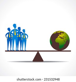 weighing scale on team and earth design concept vector