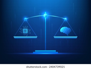 Escala de ponderación de la escala de inteligencia artificial de la tecnología con el cerebro humano Muestra cómo la IA y el cerebro humano funcionan con un desempeño similar.