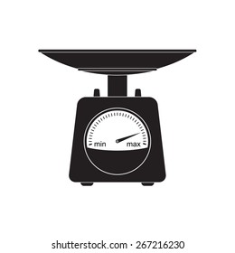 Weighing scales icon with pan and dial. Domestic weight scale black silhouette isolated on white background. Vector illustration.