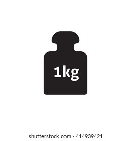 Weight 1 kg vector icon isolated on white, 1 kilogram dumbbell black pictogram, one kg weight flat cartoon illustration design