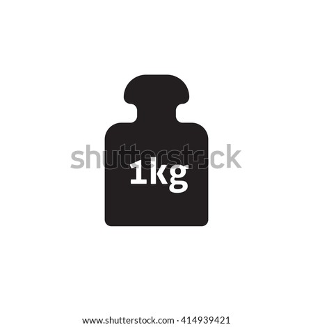 Weight 1 kg vector icon isolated on white, 1 kilogram dumbbell black pictogram, one kg weight flat cartoon illustration design