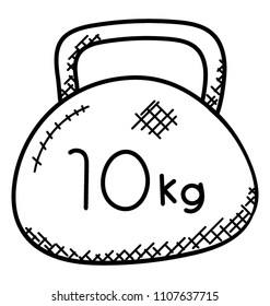 
A weight of 10 kg in a small sack depicting weight bag. 
