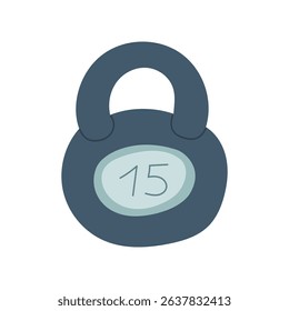 weight is 15 kg. Sports equipment for training. Flat color isolated illustration. It is suitable for applications, websites, blogs about training, yoga, health, rehabilitation and an active lifestyle
