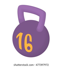 Weight 16 kg icon in cartoon style isolated on white background. Gym symbol