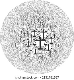 Weight balance icons are united into spheric group. Weight balance icon spheric composition. Abstraction spheric globula mosaic is organized with weight balance items.