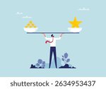 The weight balance of Quality and quantity concept, businessman try to balance weight of quality and quantity