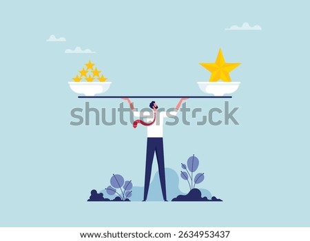 The weight balance of Quality and quantity concept, businessman try to balance weight of quality and quantity