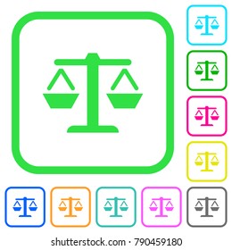 Weight balance vivid colored flat icons in curved borders on white background