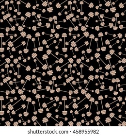 Weight barbell chaos seamless pattern on black background