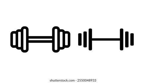 Weight barbell Icon set in black filled and line.