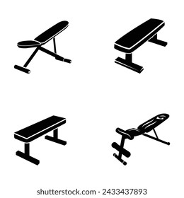 Weight Bench Illustration Gym Set, Weight Bench Bench  Training Bodybuilder Silhouette, Dumbbell Workout Healthy Weightlifting.