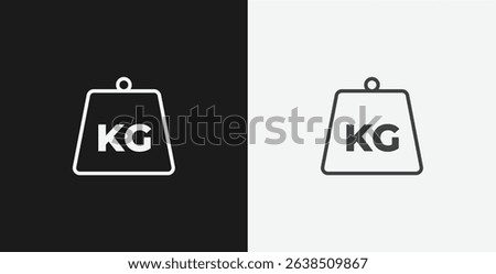 Weight Block with "KG" on Black and White Backgrounds, Representing Kilograms or Mass Measurement, White Outline Icon