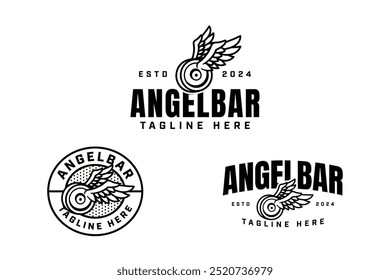 Gewicht Stoßfänger Platten mit Flügeln Umriss Logo Design-Set für Fitness-Fitness-Sport und Wettbewerb.  Langhantelplatten mit Flügeln Illustration moderne Logo-Vorlage für Bodybuilding, Gewichtheber Club 