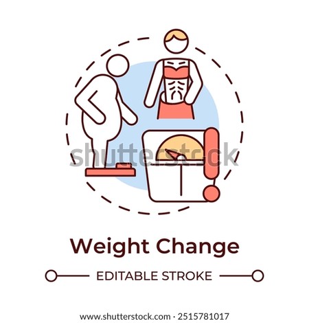 Weight change multi color concept icon. Cancer symptom. Unexpected weight loss and gain. Metabolic syndrome. Round shape line illustration. Abstract idea. Graphic design. Easy to use in article