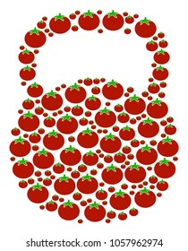 Weight collage of tomato vegetables in various sizes. Vector tomatoes items are composed into weight figure. Tomatoes vector design concept.