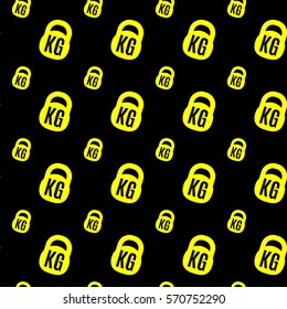 Weight colored vector seamless pattern with. Icon weights depicting sad fat person. The concept of bodybuilding and fitness. Losing excess weight, weight loss