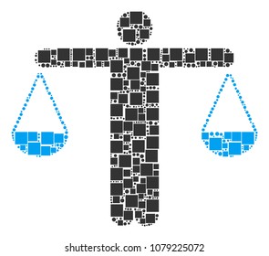 Weight Comparing Person composition icon of squares and round items in variable sizes. Vector items are combined into weight comparing person mosaic design concept.