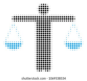 Weight Comparing Person halftone vector pictogram. Illustration style is dotted iconic Weight Comparing Person icon symbol on a white background. Halftone matrix is round points.