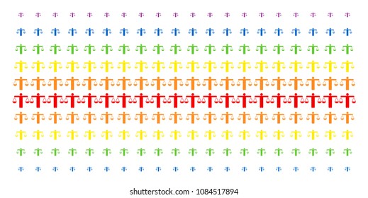 Weight Comparing Person icon rainbow colored halftone pattern. Vector shapes arranged into halftone array with vertical spectrum gradient. Designed for backgrounds, covers,