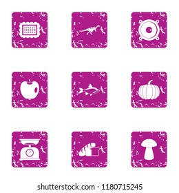 Weight control icons set. Grunge set of 9 weight control vector icons for web isolated on white background