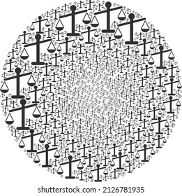 Weight disbalance elements are composed into round group. Weight disbalance icon bubble collage. Abstraction round bubble collage created with weight disbalance items.