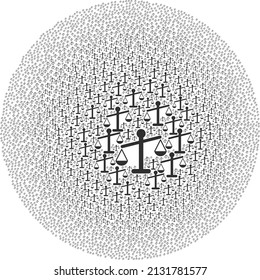 Los elementos de desbalance de peso se componen en la colección de esfera. Composición de redondeo del icono de desbalance de peso. Resumen de mosaico globular redondo combinado con elementos de desbalance de peso.