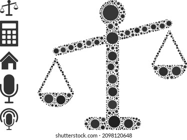 Weight disbalance mosaic icon. Vector collage constructed with randomized virus cell icons. Virus mosaic weight disbalance icon and more icons. Weight disbalance collage for pandemic images.