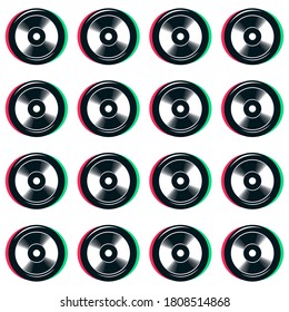Weight disc seamless pattern. Illustration with glitch distortion effect. Design for textiles, backgrounds, wrapping paper