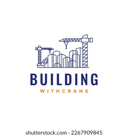 weight equipment crane construction building company industry skyscraper line logo design vector icon 