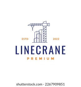 weight equipment crane construction building company industry skyscraper line logo design vector icon 